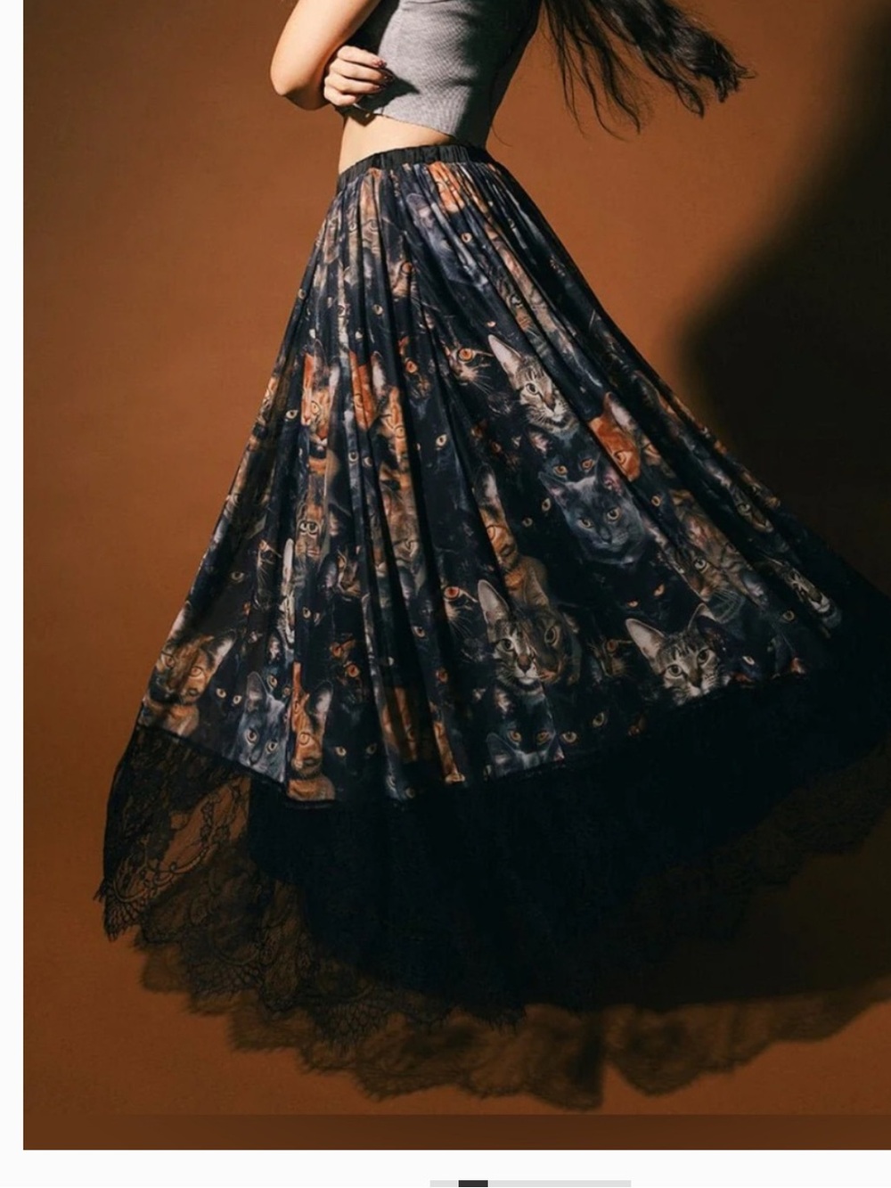 Dressed in lala Purr Mesh cat print Maxi Skirt, S - Picture 1 of 5